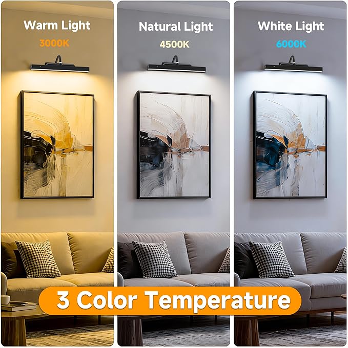 Picture Light, 4400mAh Black Rechargeable Battery Operated Wireless Art Light, Cordless Dimmable Remote Magnetic Lighting for Wall Art Frame Gallery (12 in, 2 Pack)