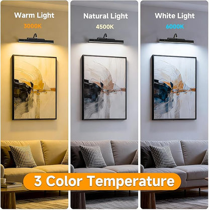 Picture Light, 4400mAh Black Rechargeable Battery Operated Wireless Art Light, Cordless Dimmable Remote Magnetic Lighting for Wall Art Frame Gallery (12 in, 2 Pack)