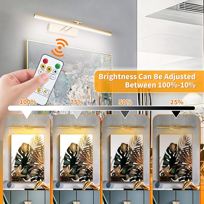 Picture Lights for Wall,Battery Operated Wall Lights,Gallery Light with Remote for Wall Display, Photo,Library Gold, Picture Light, Picture Light Battery Operated