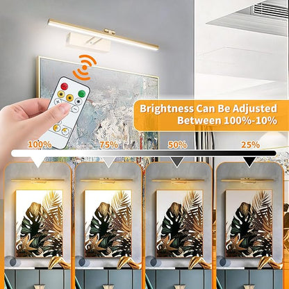 Picture Lights for Wall,Battery Operated Wall Lights,Gallery Light with Remote for Wall Display, Photo,Library Gold, Picture Light, Picture Light Battery Operated