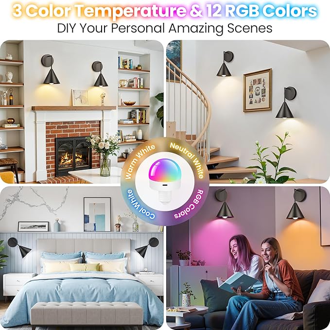 Rechargeable Wall Sconce, Black Wireless Battery Operated Wall Lamp with Remote, Dimmable & Timer, Modern Industrial Indoor Light Fixture, Bulb Included