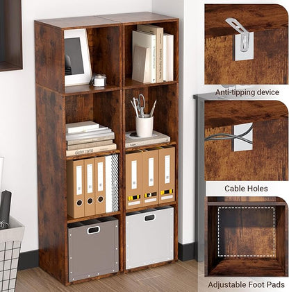 4 Cube Storage Organizer, 4 Tier Cube Low Bookcase Freestanding Storage Display Organizer, Four-Cubes Open Shelf Bookshelf for Home Office (Retro Brown, 4-Cube)
