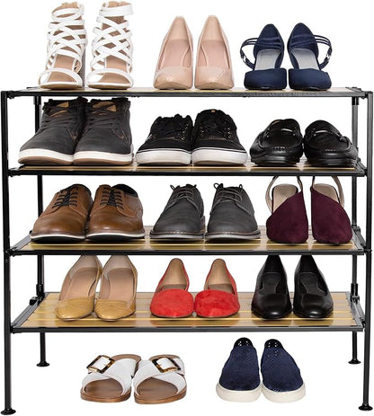 Seville Classics Sturdy Freestanding Storage Shelf for Bedroom, Closet, Entryway, Dorm Room Organizer Stackable Durable Metal Shoe Rack Countryside Aspen Slat, 2-Tier