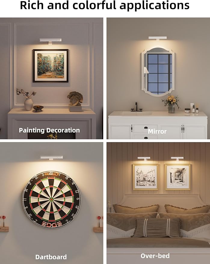 VOLISUN Picture Lights for Wall, Rechargeable Picture Light Battery Operated, 3 Color Temperatures Cordless Picture Light with Remote, Art Lighting for Paintings, Gallery, Portrait, 2 Pack (White)