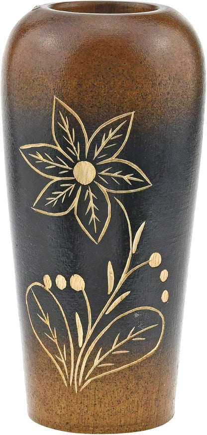 AeraVida Blooming Delicate Daisy Mango Tree Wood Flower Vase | Hand-Carved Brown and Black Decorative Piece for Home Décor | Handmade Natural Wooden Accent for Dried or Artificial Blooms