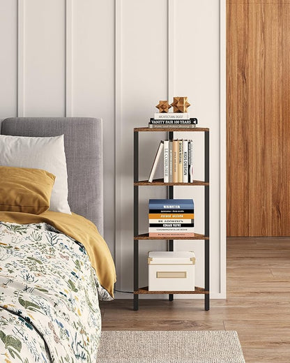 TUTOTAK Corner Shelf, 4-Tier Corner Bookshelf for Small Space, Narrow Display Corner Shelf Stand with Storage Rack, for Living Room, Bedroom, Rustic Brown BS05BB004L