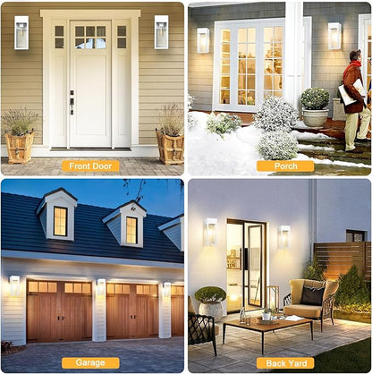 2 Pack Porch Lights Outdoor Wall Sconce, Outdoor Light with GFCI Outlet, Waterproof Exterior Wall Lantern Light Fixtures, Anti-Rust Wall Lamp with Clear Glass for Patio Doorway Garage- White