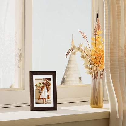 Vittanly 4x6 Picture Frame Set of 4, Display Pictures 3.5x5 with Mat or 4x6 without Mat, Engineered Wood with Shatter Resistant Plexiglass, Small Photo Frames for Wall or Tabletop Display, Brown