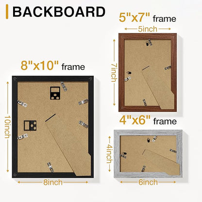 Vittanly 10 Pack Picture Frames, Picture Frames Collage Wall Decor with Two 8x10, Four 5x7 and Four 4x6 Photo Frames, Gallery Wall Frame Set for Wall or Tabletop Display, Black, Walnut Brown and Grey