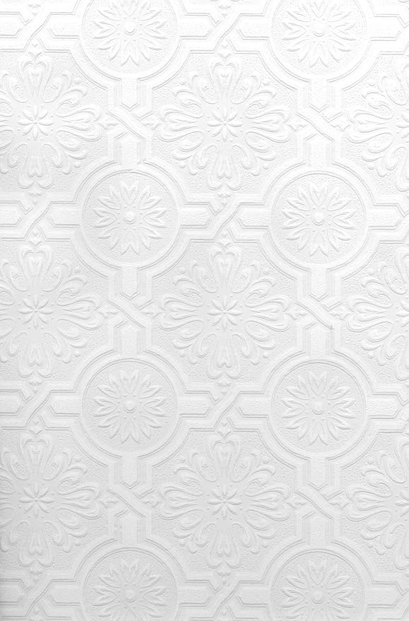 Brewster 497-32817 Nazareth Ornate Tiles Paintable Wallpaper, White