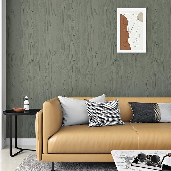 Wallercity Thick Green Wood Grain Contact Paper for Countertops Peel and Stick Green Wallpaper Self Adhesive Removable Vinyl Wrap for Counters Wood Wallpapers for Bathroom Kitchen Cabinets 15.8x236 IN