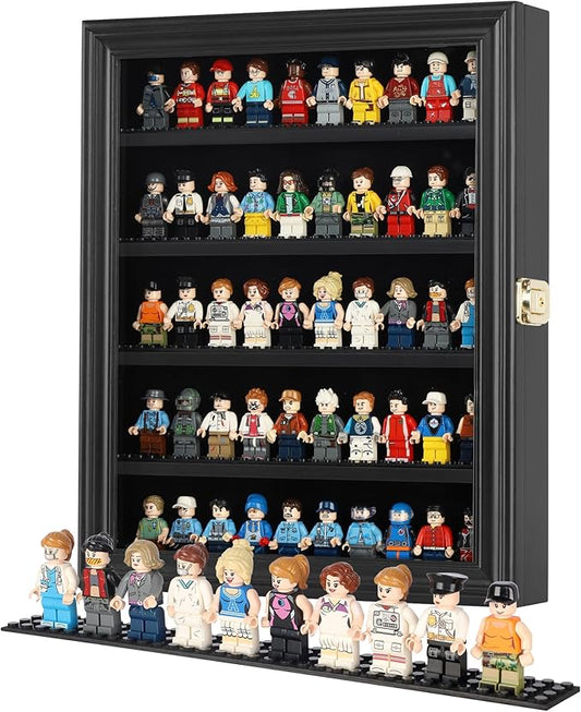 Block Toy Minifigures Dimensions Display Case Thimble Wall Cabinet Shelves Compatible with Challenge Coin Lockalbe UV Protection Door (Small - Black Frame)