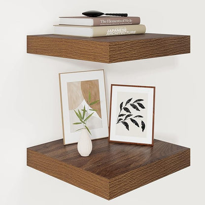 Vivelove Wide Floating Shelves for Wall 12 Inch Deep, 12" X 12" X 2" Floating Shelf, 2 Inch Thick Shelf for Living Room Bathroom Bedroom Kitchen Book Room, Rustic Farmhouse Decor Set of 2, Walnut