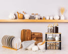 Marsui 4 Pcs Kitchen Organizer Accessories Set Cabinet Organizer Shelf and Bamboo Dish Drying Plate Rack Counter Shelves Storage Holder for Spice Rack, Dish, Pot Lid, Bowl, Cup(Light Color)