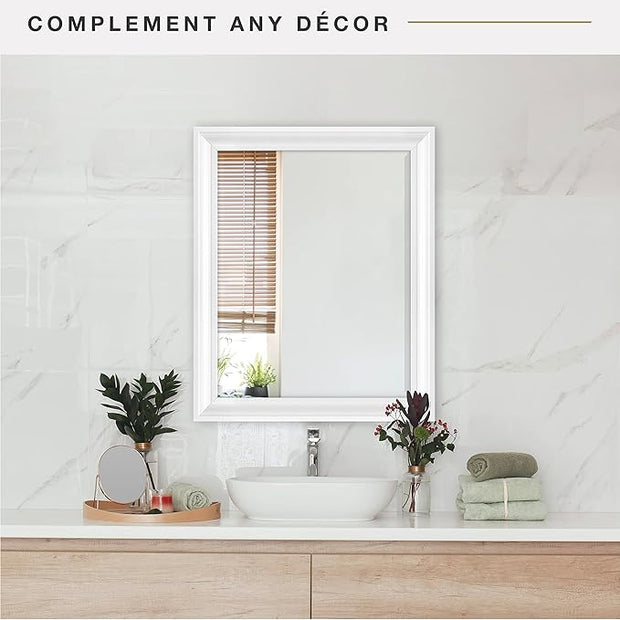 MCS Large Wall Mirror, Modern Rectangle Mirror Home Decor for Living Room, Bedroom, or Bathroom, 26.5 by 32.5 Inch, White