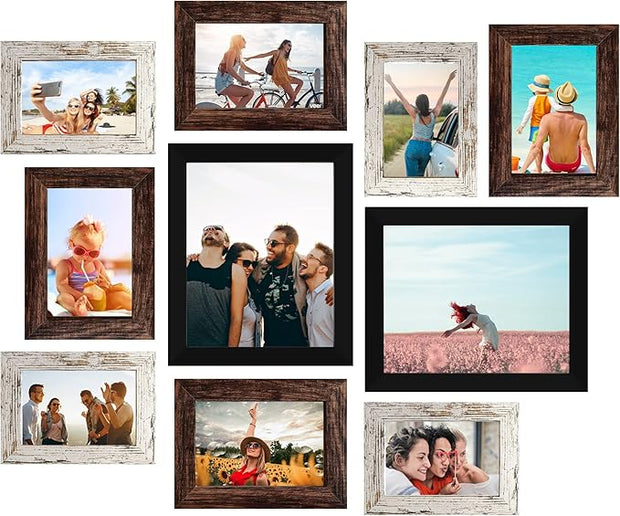 LUCKYLIFE Picture Frame Set 10-Pack, Gallery Wall Frame Collage with 8x10 5x7 4x6 Frames in 3 Different Finishes
