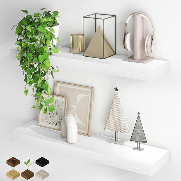 Fun Memories Floating Shelves for Wall, 32Inch Floating Shelves Set of 2, Hanging Shelf with Invisible Brackets, Wood Shelves for Living Room, Bedroom, Kitchen, White