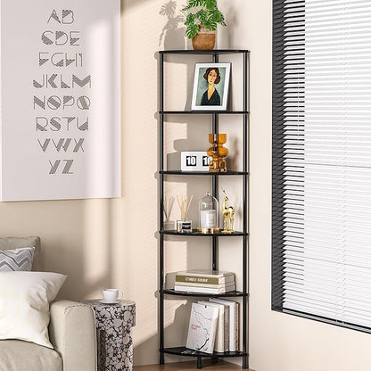 Book Shelf Corner Shelf, 6 Tier Corner Bookshelf Display for Living Room Decor, 54.4" Standing Shelves Bookcase Organizer, Marble Black Storage Shelves for Bedroom, Bathroom, Small Space