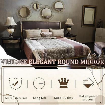 Hicarer 4 Pcs Decorative Wall Mirror Round Modern Circle Mounted Mirror Metal Wall Art Decor for Bedroom Living Room Entryway Dining Room Hallway (Bronze)