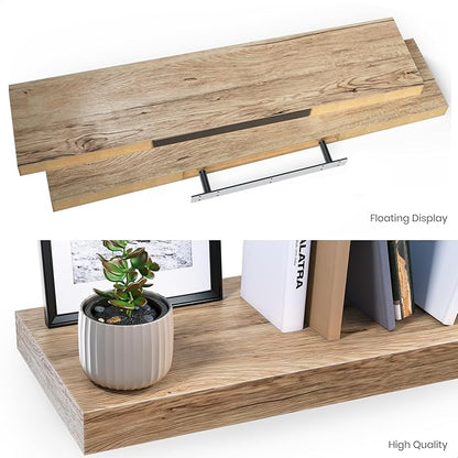 Ballucci Floating Shelves for Wall, 36" Wood Wall Shelf Set of 2, with Invisible Brackets for Bathroom, Living Room, Bedroom, Kitchen, Nursery, 8" Deep, Oak Finish