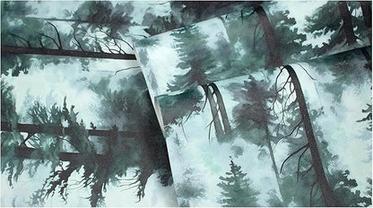 HAOKHOME Forest Peel and Stick Wallpaper Misty Blue Removable Vinyl Mural for Bathroom Bedroom Accent Wall Self Adhesive Contact Paper Tree Wall Decor 17.3in x 118in
