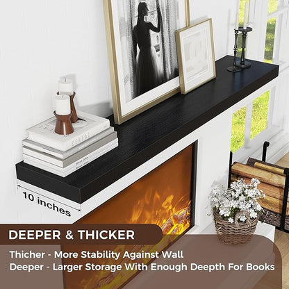 Floating Shelves for Wall 55"W x 10"D x 1.5"H, Long Engineered Wood Wall Shelves with Invisible Brackets for Living Room Bedroom Bathroom Office Kitchen Decor and Storage, Black Finish, Set of 1