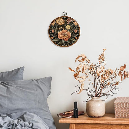 KSDUT Aesthetic Flower Retro Wall Art Decor - Botanical Neutral Mid Century Modern Wall Art Canvas Frame Hanging Prints, Vintage Landscape Round Wall Art Decor for Home Decorations 10"x10"