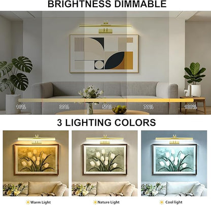 Picture Light,Wireless Art Light Stick-On,Magnetic Wall Light,Battery Accent Light with Timer and Dimmable for Painting,Frame,Portrait,Artwork-Gold 16"