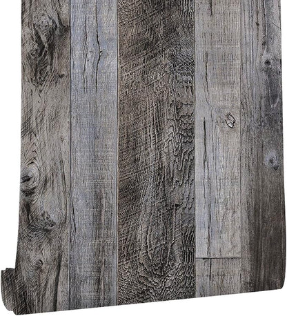 Yun-aeon Gray Wood Peel and Stick Wallpaper 17.3" X 200"Self Adhesive Wallpaper Backsplash Line Removable Wall Paper Bathroom Old Furniture Renovation Furniture