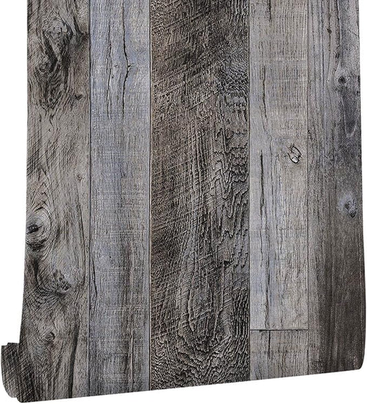 Yun-aeon Gray Wood Peel and Stick Wallpaper 17.3" X 200"Self Adhesive Wallpaper Backsplash Line Removable Wall Paper Bathroom Old Furniture Renovation Furniture