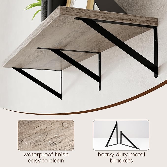 Axeman 12 Inch Deep Floating Shelves for Wall - 36 Inch Wide x 12 Inch Deep Wall Shelves Set of 2 - Rustic Grey Wood Floating Shelves for Living Room