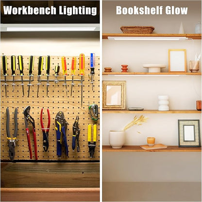 2 Pcs 14inch Plug in Under Cabinet Lighting for Kitchen, 6500k Bright White LED Under Counter Wired Lights for Shelf/Bookshelf/Workbench/Over Sink Linkable 110V LED Light Bar