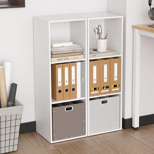3 Cube Storage Organizer, Cube Shelf，3 Tier Cube Low Bookcase Freestanding Storage Display Organizer, Three-Cubes Open Shelf Bookshelf for Home Office (White, 3-Cube)