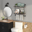 Helsin 2 Tier Wood Floating Shelves Towel Rack, Industrial Pipe Bathroom Shelves Wall Mounted with Towel bar, Wall Display Storage Shelf for Home & Bathroom Decor (Gray, 24inch)