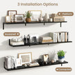 Fun Memories Deep Floating Shelves, 55W x 8D Floating Shelves Set of 2, Wall Mounted Shelf with Metal Brackets, Rustic Wood Wall Shelf for Bathroom, Kitchen and Living Room, Black
