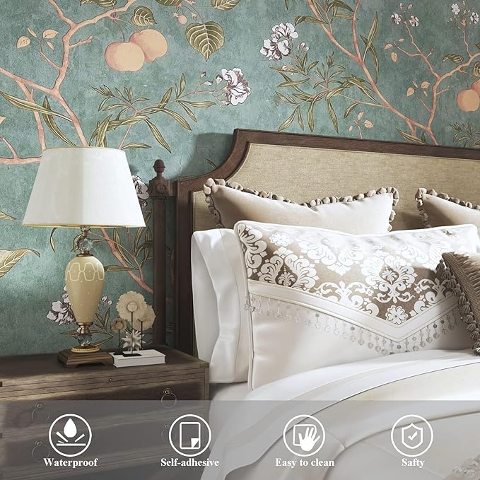 Green Floral Wallpaper Peel and Stick Bird Wallpaper 17.5