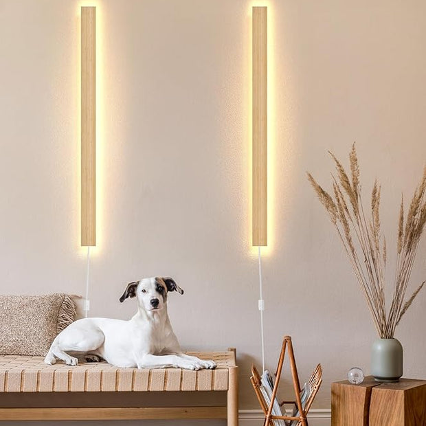 1 Pack Modern Plug in Long Wall Sconce 39.3‘’ LED Bamboo Wall Lights 31W Long Strip Indoor Wall Lamp 3000K with 6.5FT Plug in Cord and On/Off Switch on The Cord for Living Room Hallway Stairwell