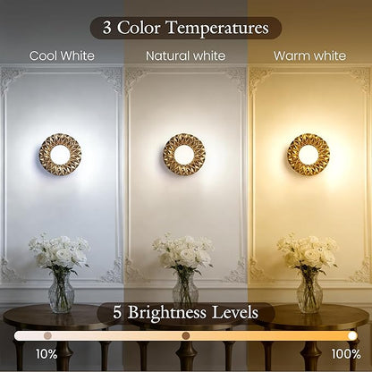 AELS Battery Operated Wall Sconces Set of 2, Vintage Gold Wireless Wall Lights with 3 Color Temps & Dimmable RGB Mode, Rechargeable with Detachable LED Bulbs & Remote for Bedroom Living Room，Geometric