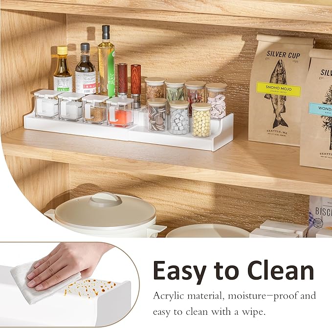 Expandable Spice Rack Cabinet Organizer 2 Tier, White Kitchen Counter Display Shelf, Seasoning Organizer for Cabinet, Moisture Resistant