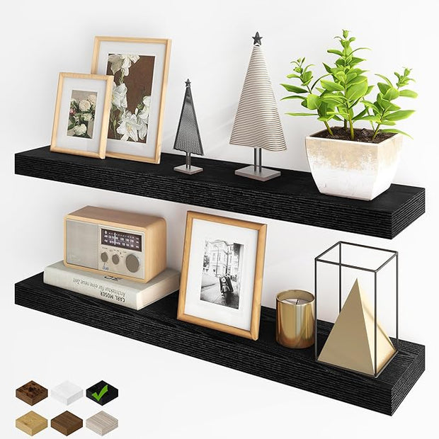 Fun Memories Floating Shelves for Wall, 36Inch Floating Shelves Set of 2, Hanging Shelf with Invisible Brackets, Bathroom Shelves for Living Room, Bedroom, Kitchen- Black