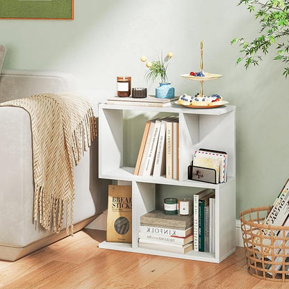 Tangkula 3 Tier Geometric Bookshelf, S Shaped Open Bookcase with Storage, Home Office Decor, Freestanding Wood Display Shelf for Living Room Study, Small Bookshelf for Small Spaces (1, White)