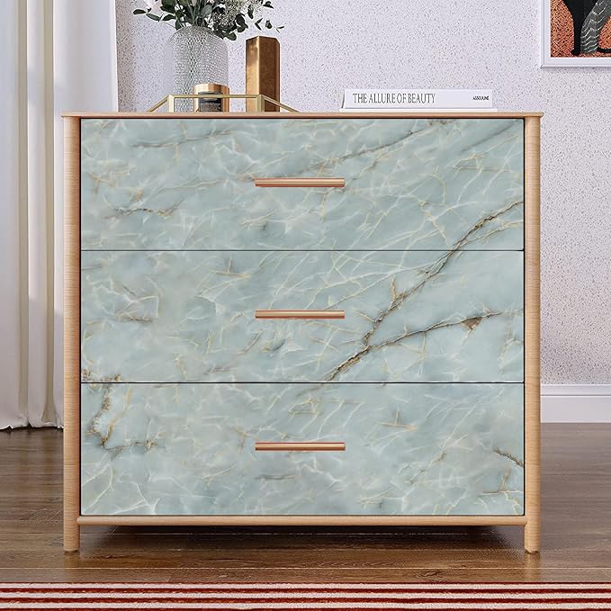 Yancorp 32.8ft Green White Contact Paper Removable Wallpaper Peel and Stick Countertops Bathroom Waterproof Marble Wallpaper Self-Adhesive Peel and Stick Backsplash for Cabinets Kitchen