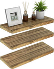 Floating Shelves 16 Inches, Set of 3 Solid Rustic Wood Wall Mounted Shelves, Wall Picture Ledge Shelf with Invisible Metal Brackets for Living Room, Bedroom, Bathroom, Carbonized Black