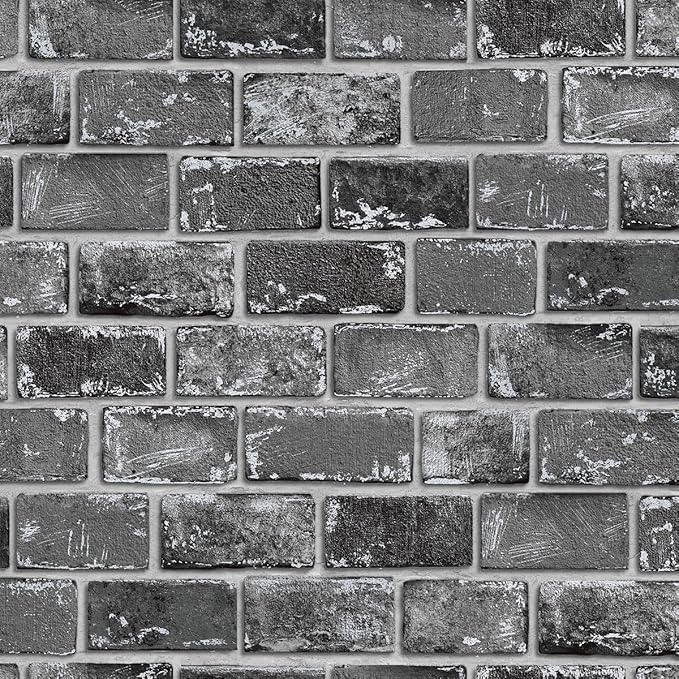 GaliGali Black and Silver Brick Wallpaper, Peel and Stick Wallpaper, Self-Adhesive Classic Antique Texture Rock Wall Paper, Removable Contact Paper for Home Decoration 17.3"x118", No.A07020J-3