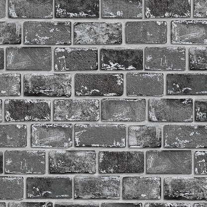 GaliGali Black and Silver Brick Wallpaper, Peel and Stick Wallpaper, Self-Adhesive Classic Antique Texture Rock Wall Paper, Removable Contact Paper for Home Decoration 17.3"x393", No.A07020J-10