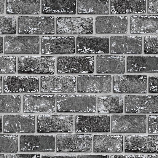 GaliGali Black and Silver Brick Wallpaper, Peel and Stick Wallpaper, Self-Adhesive Classic Antique Texture Rock Wall Paper, Removable Contact Paper for Home Decoration 17.3"x393", No.A07020J-10