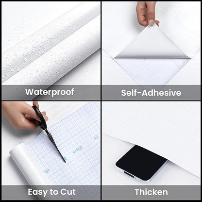 COSNIGHT White Wood Grain Contact Paper Self-Adhesive - Removable Peel and Stick Wallpaper for Kitchen Cabinets, Countertops and Home Decor - Wall Vinyl Wrap Waterproof 15.7In x 393In Renter Friendly