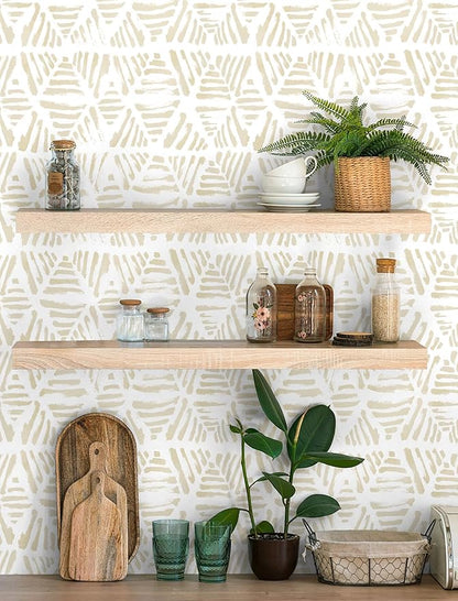 Peel and Stick Wallpaper Boho Wallpaper Geometric Beige and White Contact Paper Modern Striped Self-Adhesive Removable Wall Paper for Bedroom Cabinets Drawers Vinyl Roll 17.3" x 78.7"