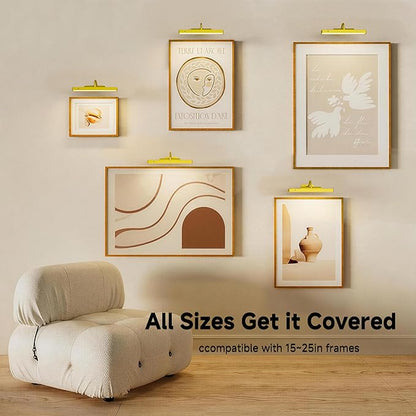 Wireless Picture Light Gold,Battery Operated Art Lighting LED,Cordless Remote Dimmable Magnetic Lighting for Living Room Bedroom(12 in, 2 Pack)