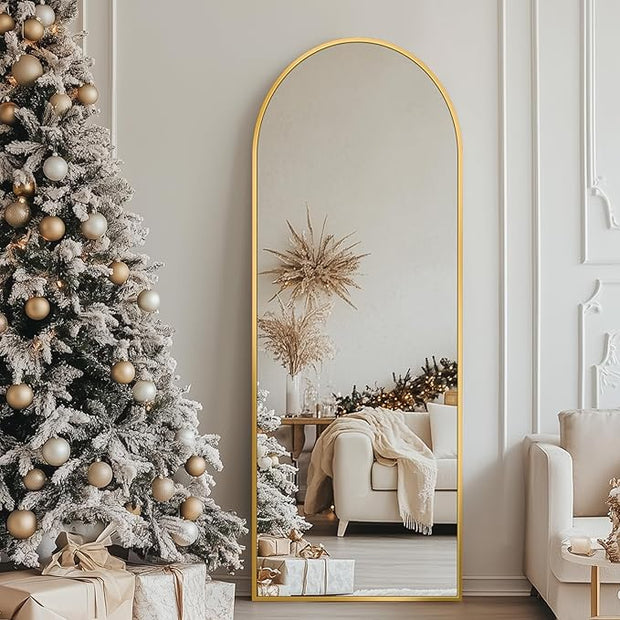 Antok 56" x15” Arched Full Length Floor Mirror, Gold Aluminum Frame, Free Standing/Wall Mount/Leaning for Bedroom, Living Room, Dressing Room